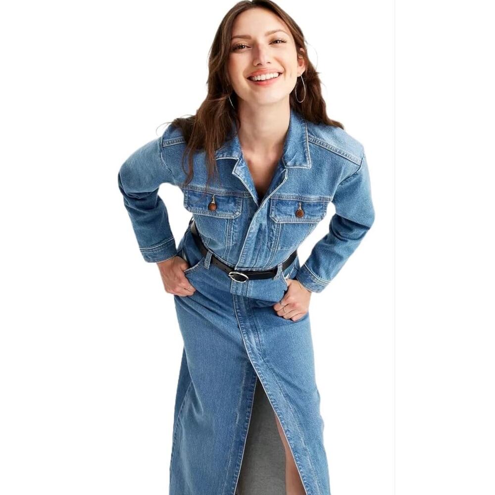 Universal Thread Women's Long Sleeve Denim Maxi Shirtdress duster Sz0 festival